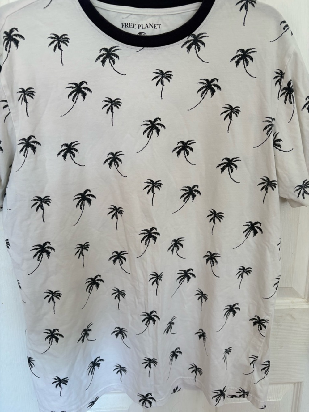 Free Planet White Tee with Black Palm-Print and Contrast Collar